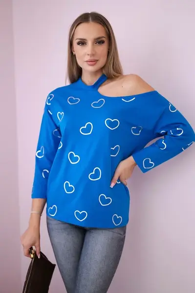 Halenka s potiskem srdce fialovo-modrá