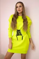 Zateplené šaty s pistáciovým ozdobným páskem