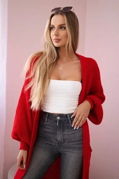 Svetr dlouhý kardigan červený