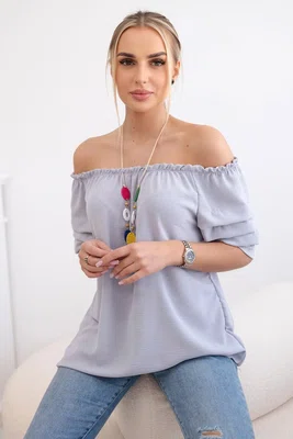 Španělská halenka s ozdobnými rukávy šedá