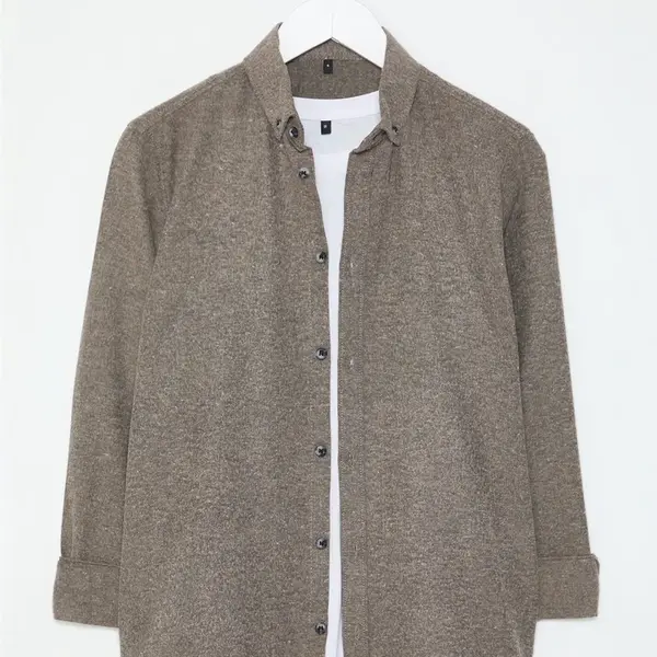 Trendyol Beige Slim Fit Button Down Winter Shirt