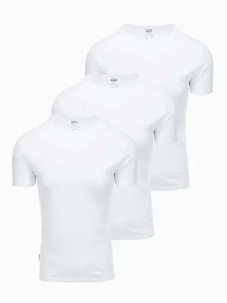 Ombre Set of men's BASIC cotton shirts with round neckline - 3x white