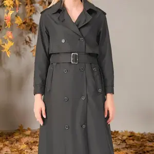 Z6674 DEWBERRY WOMEN'S TRENCH COAT-STRAIGHT BLACK