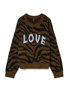 VERO MODA Sveter 'VMNewkai'  koňaková / čierna / biela
