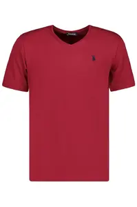 T8568 DEWBERRY PÁNSKÉ TRIČKO S VÝSTŘIHEM DO V - TMAVĚ BURGUNDY