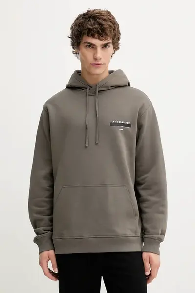 Bavlněná mikina AllSaints REDACT pánská, černá barva, s kapucí, s potiskem, M001NC