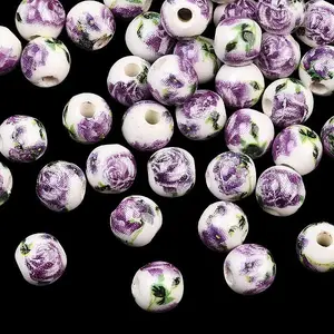 Floral Printed Porcelain Beads