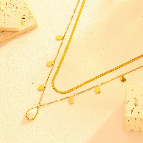 Summer 304 Stainless Steel & White Acrylic Pendant Double Layered Necklaces for Women