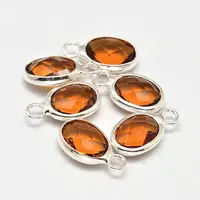 Oval Faceted Silver Tone Brass Glass Charms