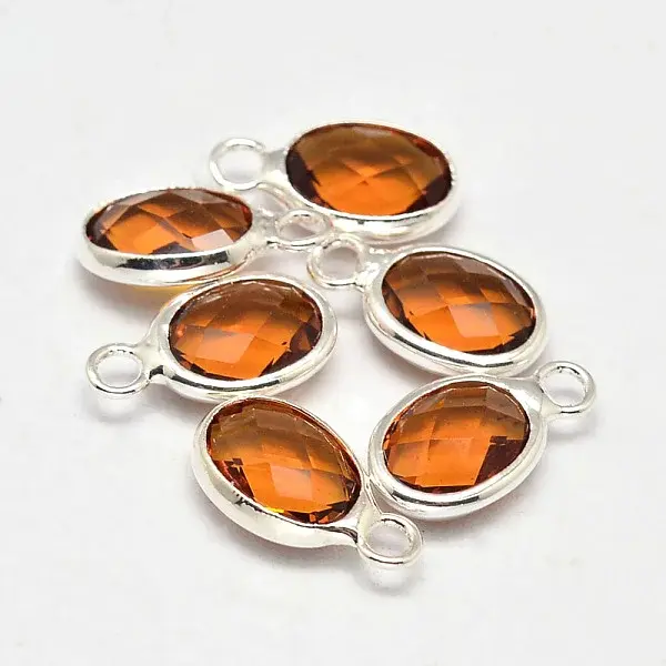 Oval Faceted Silver Tone Brass Glass Charms