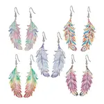 201 Stainless Steel Feather Dangle Earrings