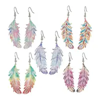 201 Stainless Steel Feather Dangle Earrings