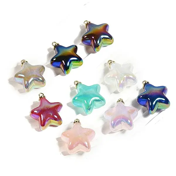 10Pcs UV Plated Iridescent Opaque Resin Pendants