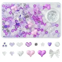 250Pcs 15 Styles Purple Opaque with Transparent Acrylic Beads with Strong Stretchy Beading Elastic Thread