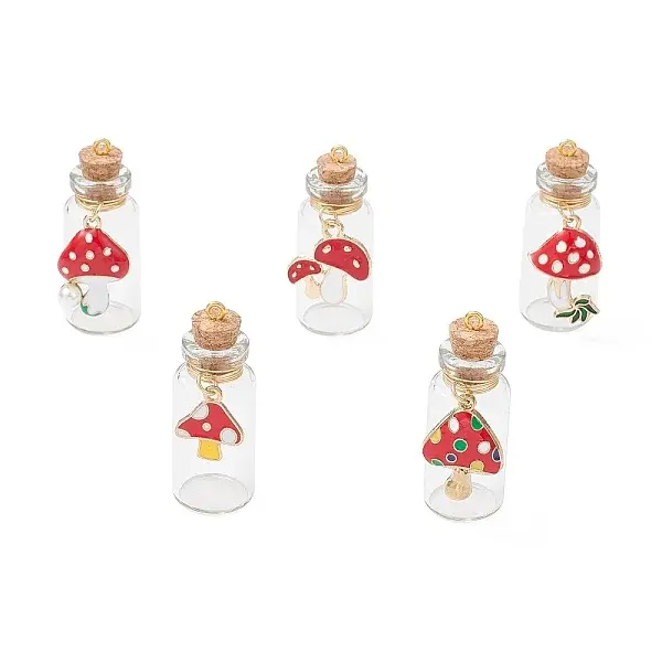5Pcs Mushroom Wishing Bottle Pendants