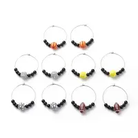 Sport Theme Acrylic Round Beaded Hoop Earrings