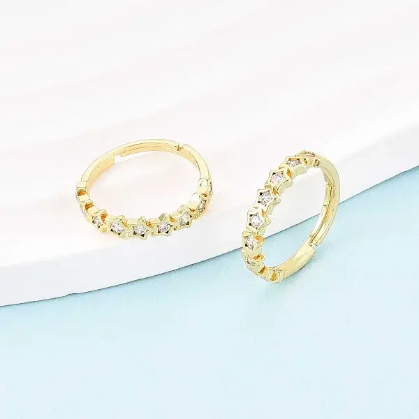 Brass Micro Pave Cubic Zirconia Cuff Rings for Women