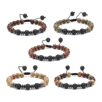 Natural Lava Rock & Wood Braided Bead Bracelet