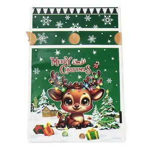 Christmas Theme Plastic Packing Pouches Drawstring Bags