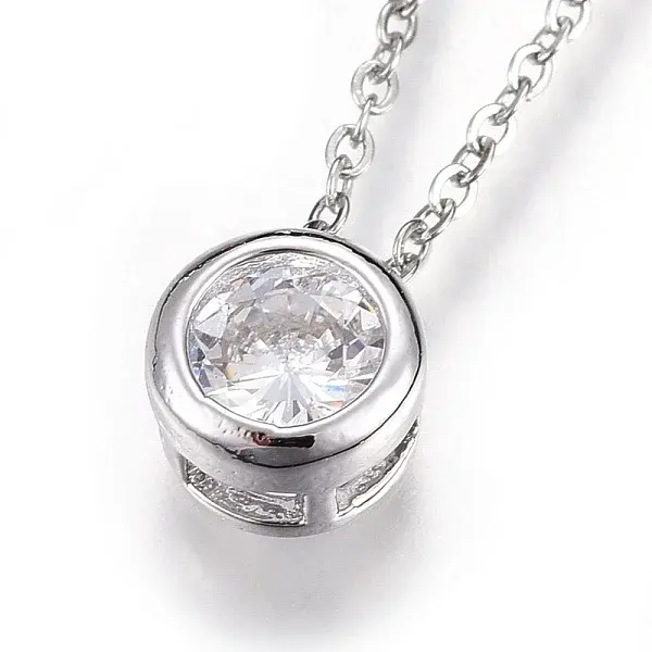 Brass Micro Pave Cubic Zirconia Pendant Necklaces
