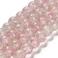 Pink & Clear Crackle Glass Round Beads Strands