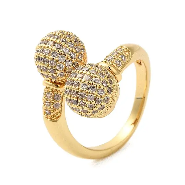 Round Brass Micro Pave Clear Cubic Zirconia Open Cuff Rings for Women