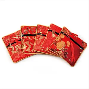 Chinese Brocade Tassel Zipper Jewelry Bag Gift Pouch