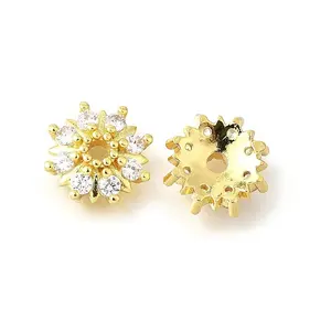 Flower Brass Clear Cubic Zirconia Bead Caps