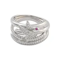 Brass Micro Pave Cubic Zirconia Bird Open Cuff Rings Set for Women