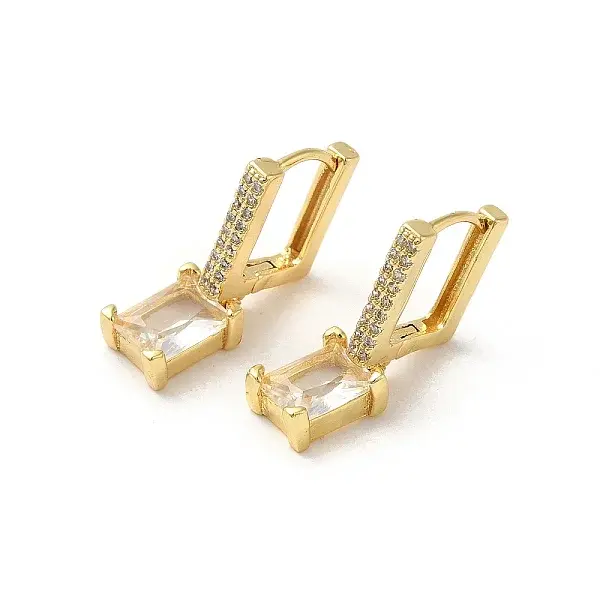 Rectangle Real 18K Gold Plated Brass Dangle Hoop Earrings