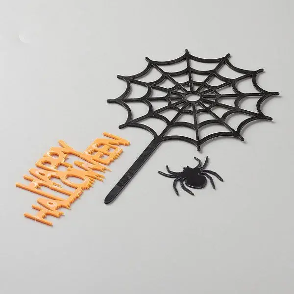 Acrylic Spider Web & Halloween Word Cake Insert Card Decoration