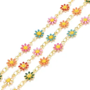 Brass Daisy Flower & Oval Link Chains
