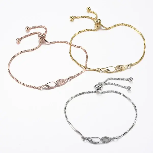 Adjustable Brass Micro Pave Cubic Zirconia Slider Bracelets