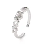 Clear Cubic Zirconia Heart Open Cuff Ring
