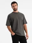 Ombre Men's LOOSE FIT cotton t-shirt with round neckline - gray-green