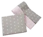 Medi Partners Quilt 75x100 + pillow 35x30 cotton + minky – White stars on gray + light pink minky