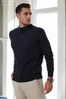 64721 Dewberry Half Turtleneck Woolen Mens Knit Sweater-NAVY BLUE