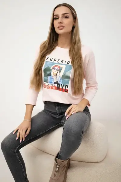 Blouse with Superior print powder pink