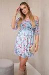 Shoulder dress with azure floral pattern