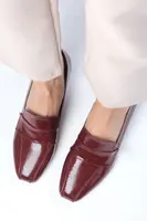 Mio Gusto Margot Claret Red Color Patent Leather Flat Toe Women's Short Heeled Shoes