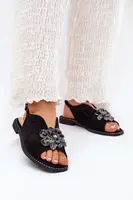 S. BARSKI Dámske Sandále Na Plochoskom Opätku S Ozdobou S.Barski KV27-001 Čierne