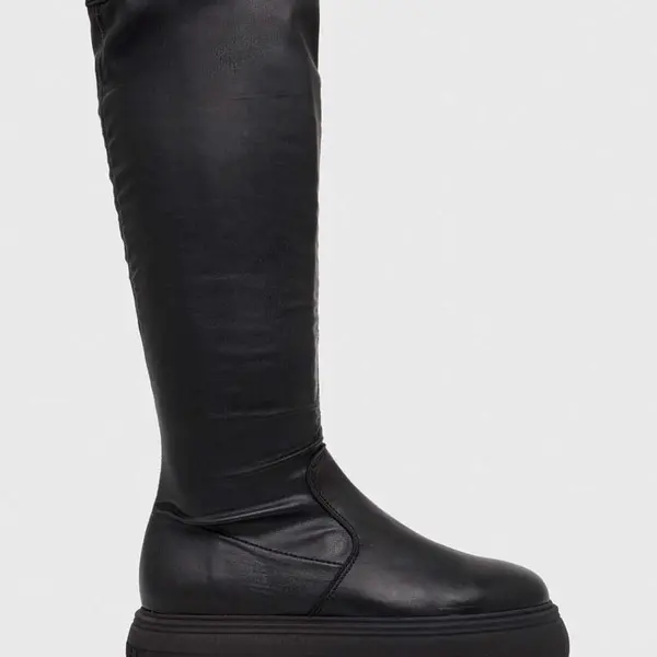Vysoké čižmy Steve Madden Heavenly dámske, čierna farba, na platforme, jemne zateplené, SM11002725