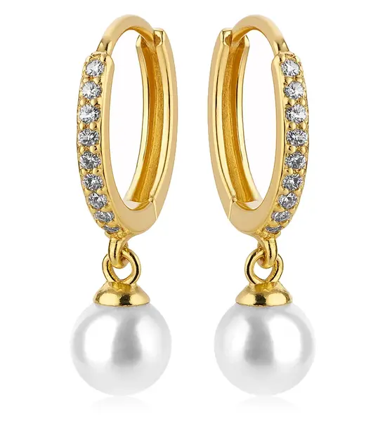 Troli Pozlacené kruhové náušnice s krystaly a perlou VREPE003GI
