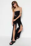 Trendyol Black Slit, džínsy so širokým pásom s vysokým pásom
