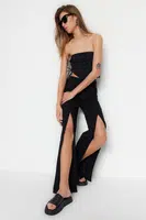 Trendyol Black Slit, džínsy so širokým pásom s vysokým pásom
