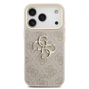 Zadní kryt Guess PU Leather 4G Metal Logo Gold Frame pro Apple iPhone 17 Pro, růžová