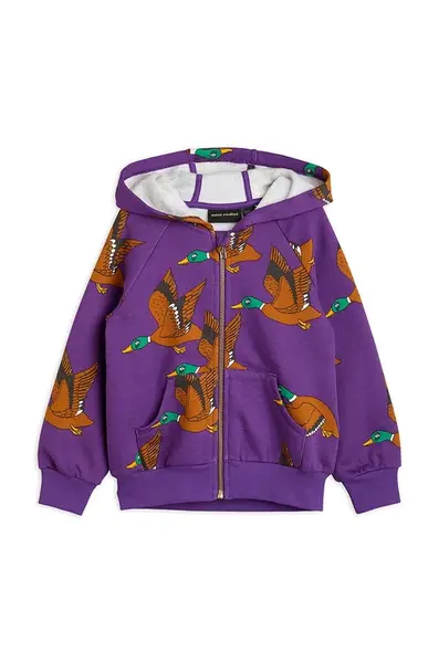 Dětská bavlněná mikina Mini Rodini fialová barva, s kapucí, vzorovaná