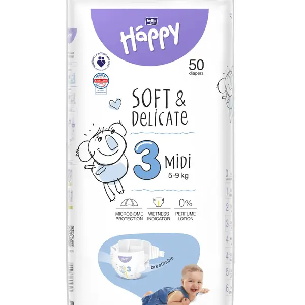 Bella Baby Happy Soft&Delicate 3 Midi 5–9 kg dětské pleny 50 ks