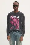 Bavlněné tričko s dlouhým rukávem PURPLE BRAND TEXTURED JERSEY LS TEE šedá barva, s potiskem, P204-JBFP125