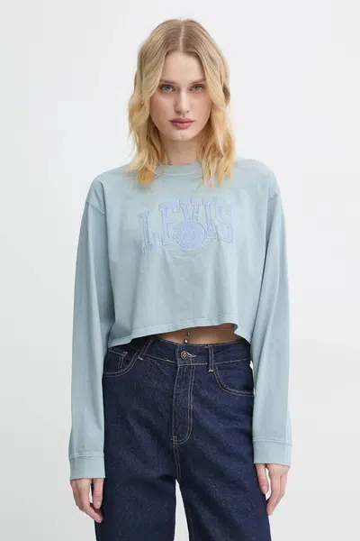 Bavlněné tričko s dlouhým rukávem Levi's modrá barva, A9418